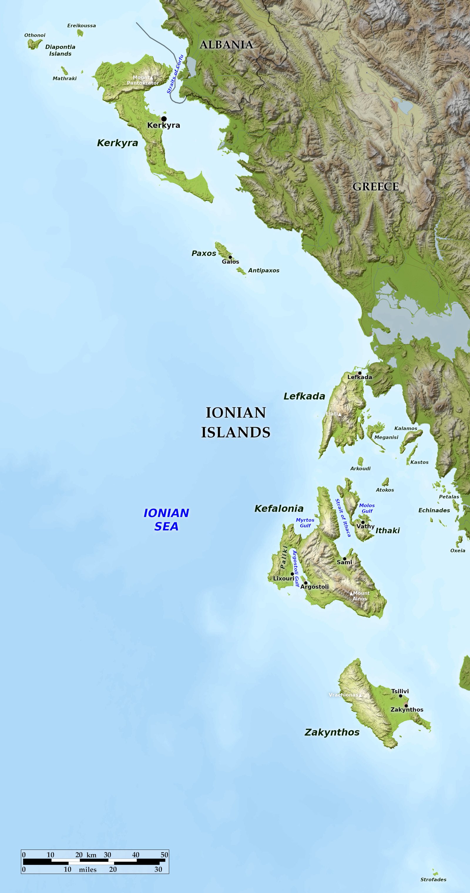 Blue Green Atlas Free Relief Map Of Greece The Ionian Islands north 