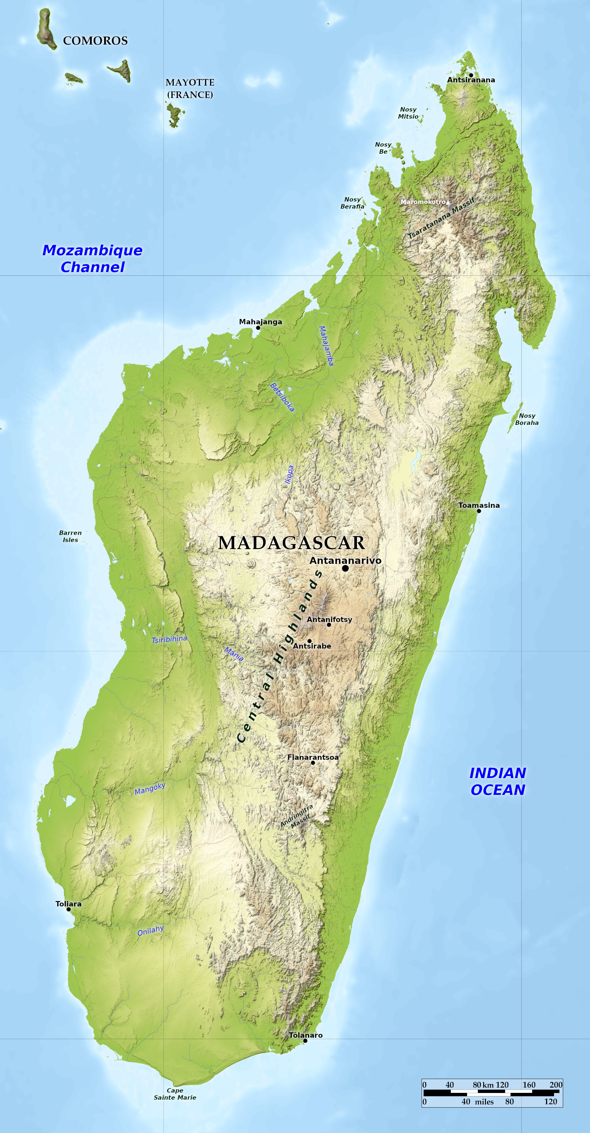 Blue Green Atlas - Free relief map of Madagascar