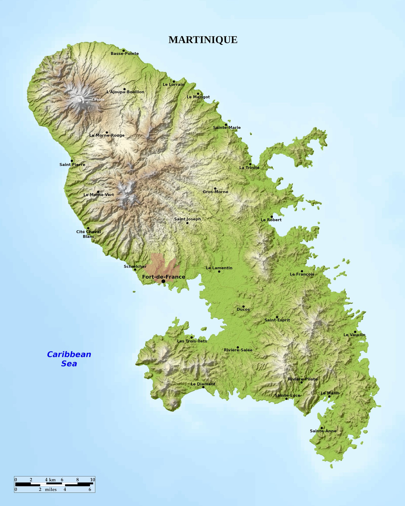 Blue Green Atlas Free Relief Map Of Martinique